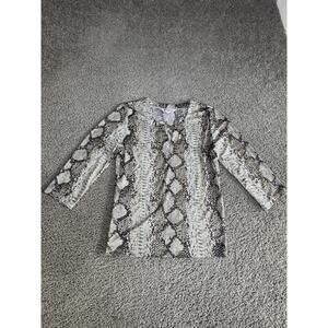 Inspired Style Blouse Womens S Gray V Neck 3/4 Sleeve Studded Animal Print